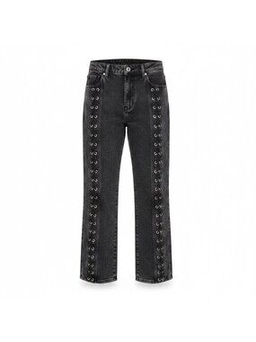 Windsor Womens Black Denim Lace-Up Grommet Jeans Straight-Leg Pants Sz XL